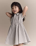 Toddler Girl Avenue Twirl&trade; Gingham Scalloped Dress in Gingham - Grey, image 3 of 6 slides