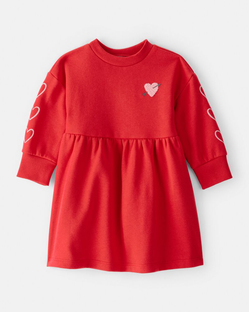 Baby Girl Heart Fleece Long-Sleeve Dress - Red, image 1 of 6 slides