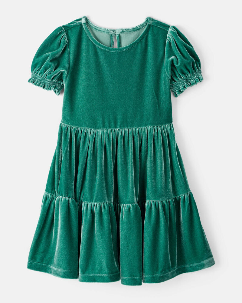 Toddler Girl Velour Dress - Green, image 1 of 4 slides