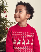 Kids Reindeer Fair Isle Sweater - Red, image 2 of 4 slides