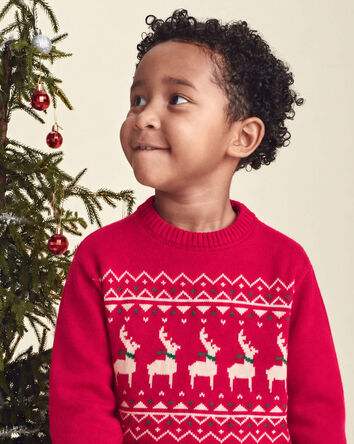 Kids Reindeer Fair Isle Sweater - Red, 