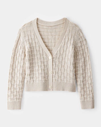 Kid Cropped Sweater Knit Cardigan - Ivory, 