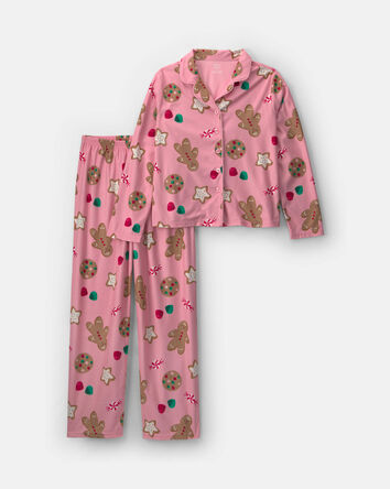 Adult 2-Piece Christmas Gingerbread Fleece Loose Fit Pyjama Set - Pink, 