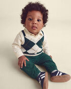 Baby Boy 3-Piece Argyle Layering Set - Green/Cream, image 6 of 7 slides