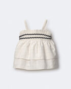 Toddler Girl Smocked Ric-Rac Tiered Top - Cream, image 2 of 5 slides