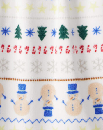 Girls Christmas Fair Isle Print Fleece Long-Sleeve Loose Fit Night Gown - White, 