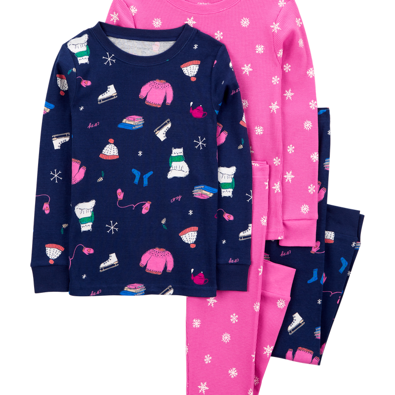 Pink Navy Kid 4 Piece Ice Skate Snowflake Cotton Blend Pyjamas Carter s Oshkosh Canada