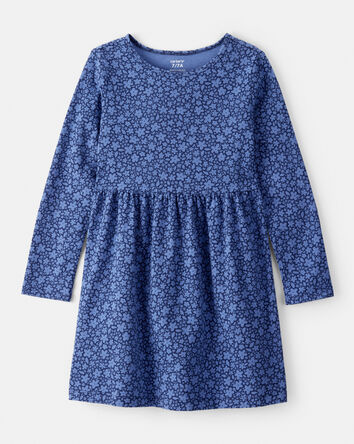 Filles - Robe à manches longues en coton fleuri - Bleu, 