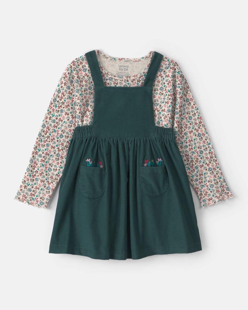 Toute-petit fille - Ensemble 2 pi&egrave;ces robe en velours c&ocirc;tel&eacute; et haut manches longues &agrave; motif floral , image 1 sur 9 diapositives