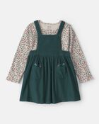 Toute-petit fille - Ensemble 2 pi&egrave;ces robe en velours c&ocirc;tel&eacute; et haut manches longues &agrave; motif floral , image 1 sur 9 diapositives