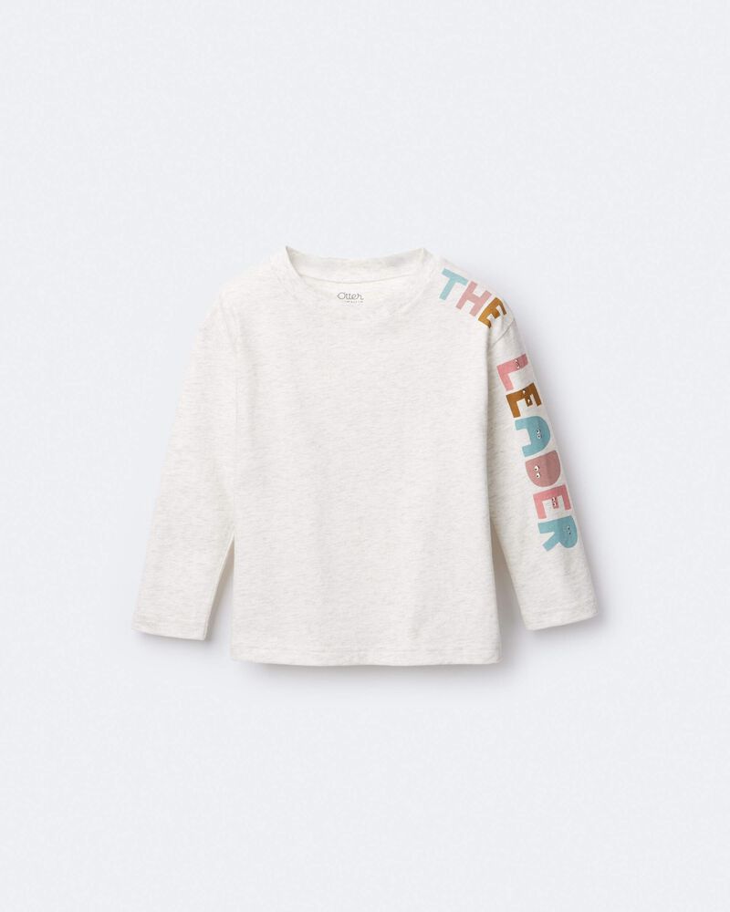 Toddler 'The Leader' Long-Sleeve Relaxed Graphic Tee - Light Heather Grey, image 2 of 6 slides