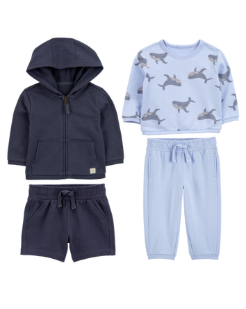 Baby 4-Piece French Terry Mix-and-Match Outfit Set - Blue, 