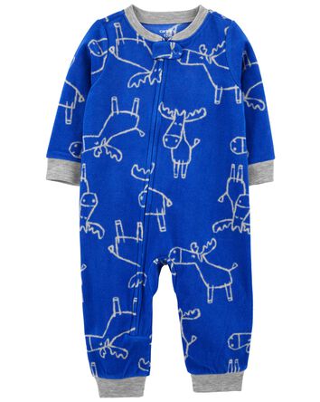1-Piece Fleece Moose Print Footless Pyjamas, 
