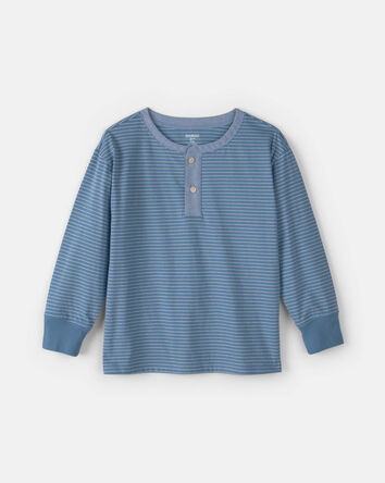 Gar&ccedil;ons - T-shirt henley manches longues &agrave; rayures &ndash; Bleu, 
