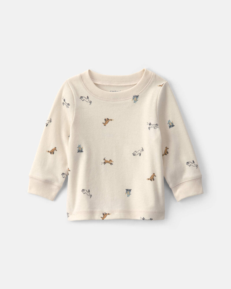 Baby Boy 2-Piece Wolf Long-Sleeve Overall Set - Blue/Cream, image 3 of 6 slides