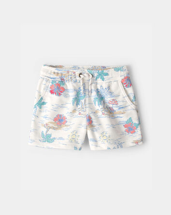 Toddler Boy Tropical Beach French Terry Shorts - Ivory, 