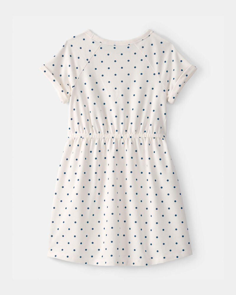 Girls Polka Dot French Terry Dress - White/Blue, image 2 of 4 slides