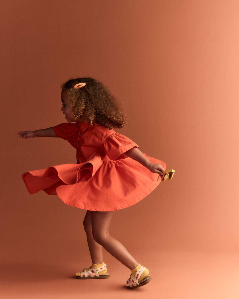 Toddler Girl Ruffle Collar Flowy Dress - Orange, image 5 of 6 slides