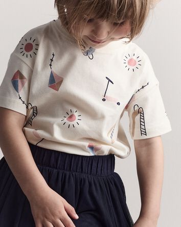 Toddler Short-Sleeve Relaxed Graphic Tee in Park Day Print - Cream, 