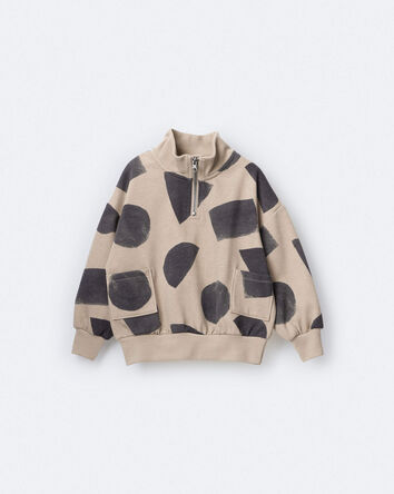 Toddler Boy Quarter-Zip Sweatshirt with Shapes - Khaki, 
