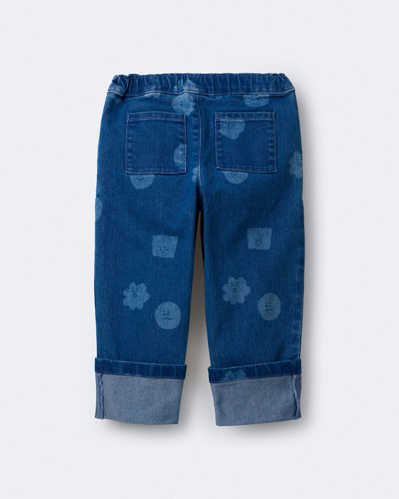 Toddler Girl Character Print Cuffed Pleat Pant in Denim - Blue, image 6 of 7 slides