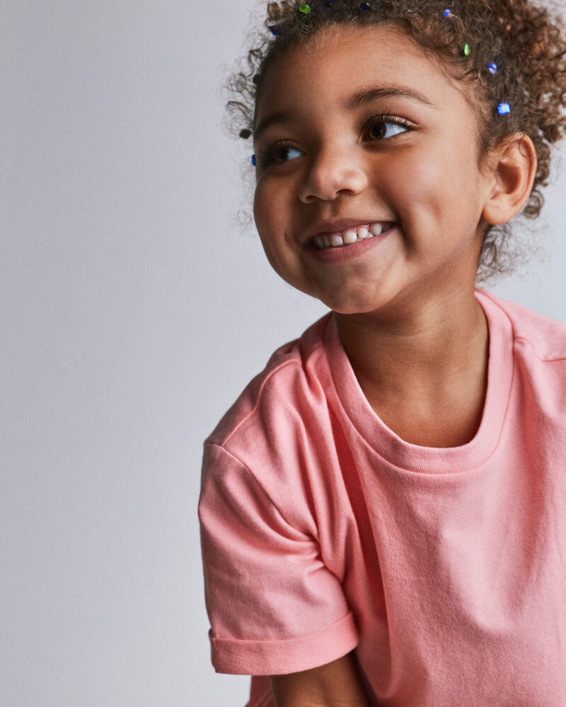 Toddler Girl Rolled Cuff Tee - Light Pink, image 1 of 5 slides