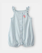 B&eacute;b&eacute; fille - Barboteuse &agrave; rayures &agrave; motif cr&egrave;me glac&eacute;e - Bleu/Blanc, image 1 sur 2 diapositives