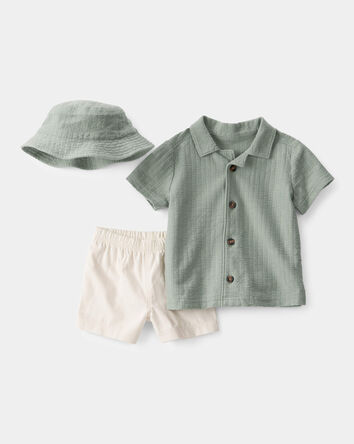 Baby Boy 3-Piece Solid Short-Sleeve Top & Short Set - Green/White, 