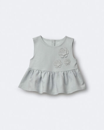 Toddler Girl Peplum Top in Floral Print - Light Blue, 