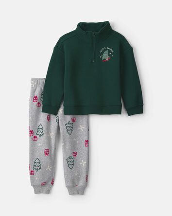 Toddler Boy 2-Piece 'Holiday Cheer' Long-Sleeve Top & Pant Set - Green/Grey, 