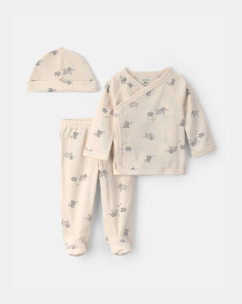B&eacute;b&eacute; - Ensemble 3 pi&egrave;ces cache-couche et pantalon &agrave; motif d&rsquo;&eacute;l&eacute;phant &ndash; Ivoire, 