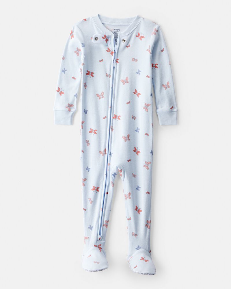 Tout-petit fille - Pyjama une pi&egrave;ce ajust&eacute; en coton 100 % Butterfly - Bleu, image 1 sur 2 diapositives