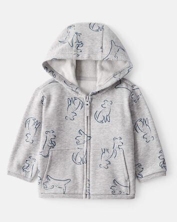 Baby Boy Dog Print Long-Sleeve Hoodie - Grey, 