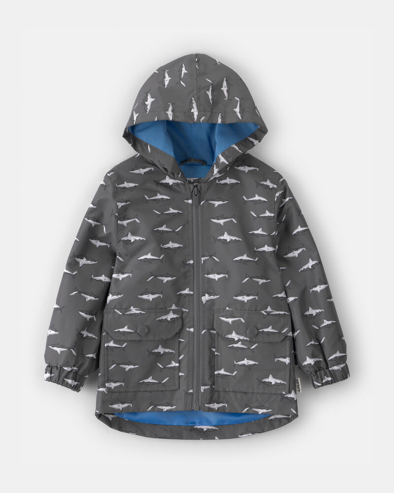 Toddler Boy Slate Shark Rain Jacket- Black, image 1 of 3 slides
