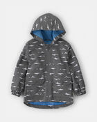 Toddler Boy Slate Shark Rain Jacket- Black, image 1 of 3 slides