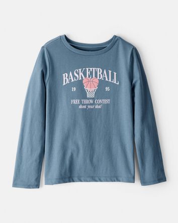 Girls Basketball Long-Sleeve Graphic Tee - Blue, 