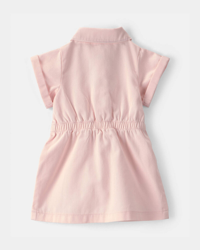 Baby Girl Twill Button-Up Utility Dress - Pink, image 2 of 5 slides