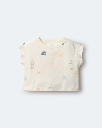 Toddler Girl Boxy Tee in Sandcastle Print - Cream, 