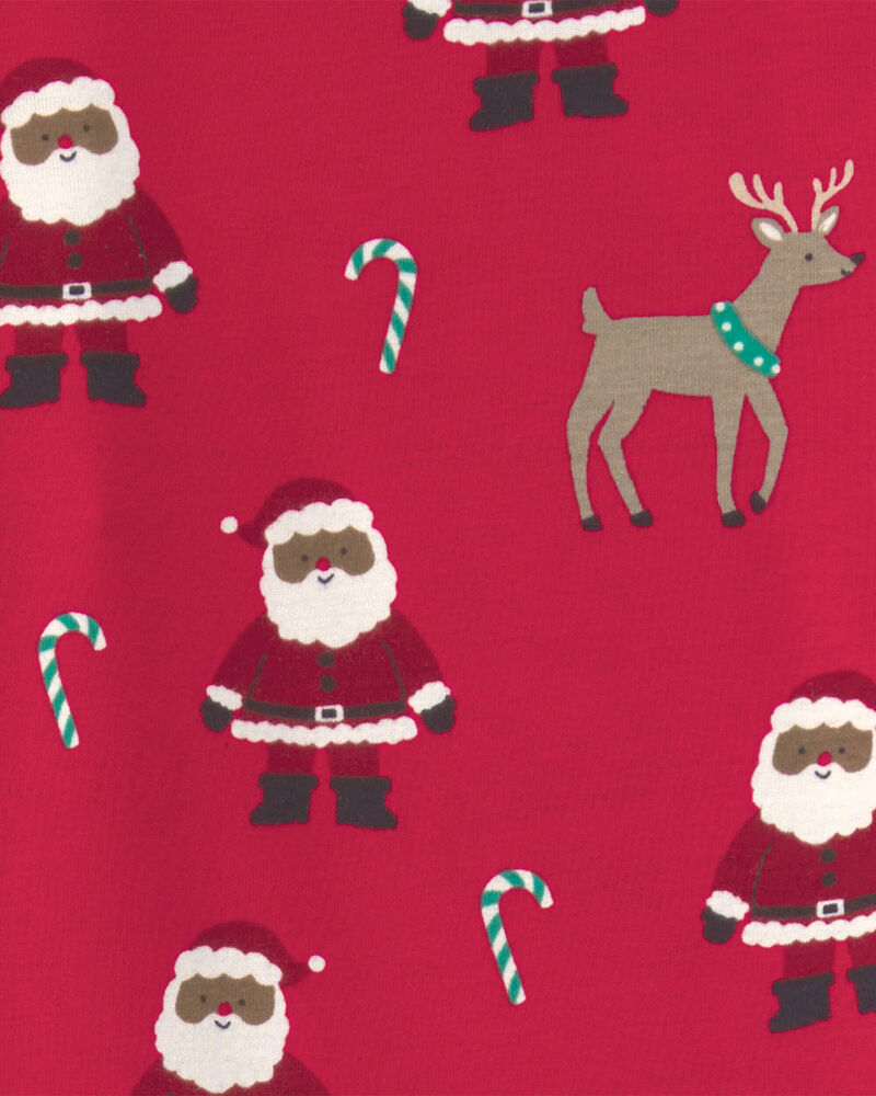 Kids 2-Piece Brown Santa Christmas 100% Cotton Snug Fit Pyjama Set - Red, image 3 of 5 slides