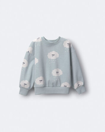 Toddler Wide-Arm Sweatshirt in Rain Cloud Print - Pale Blue, 