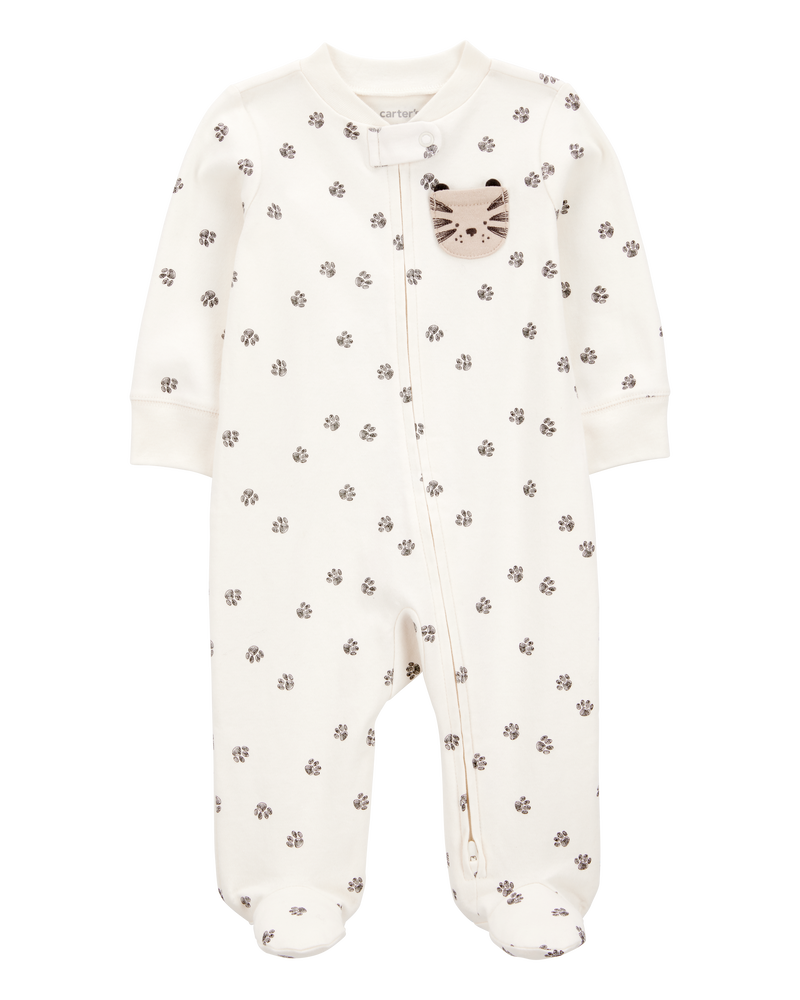 Baby Boy Tiger Print 2-Way Zip Cotton Sleeper, image 1 of 4 slides