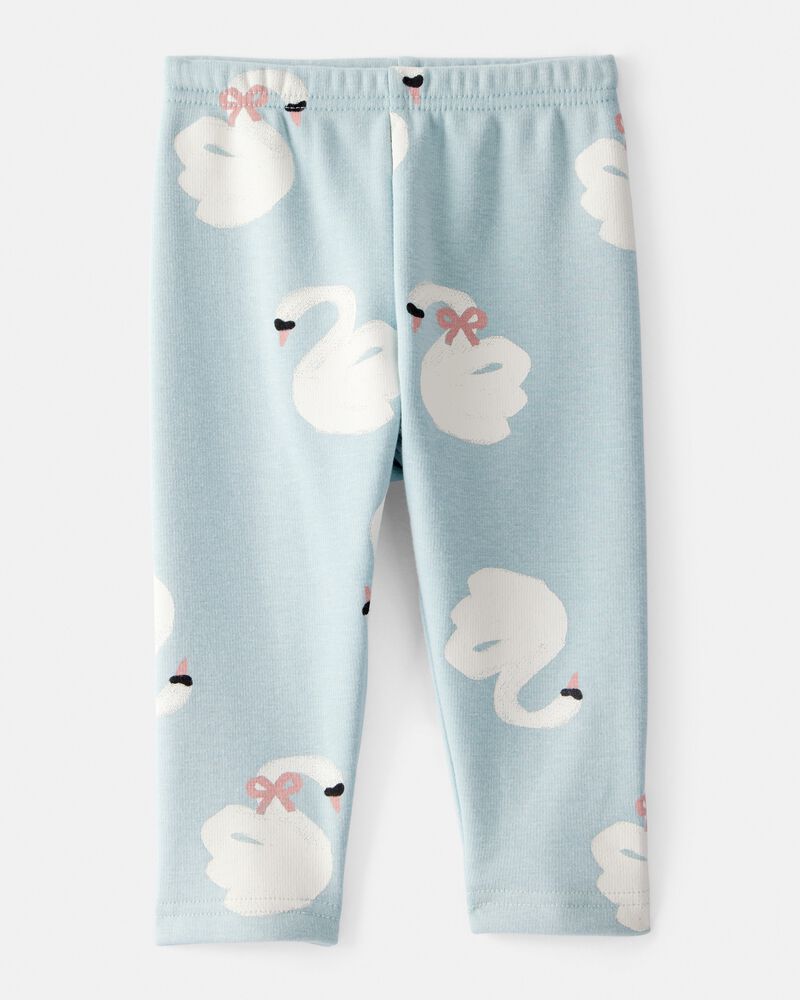 Baby Girl Swan Pull-On Stretch Cozy Leggings - Blue, image 1 of 5 slides