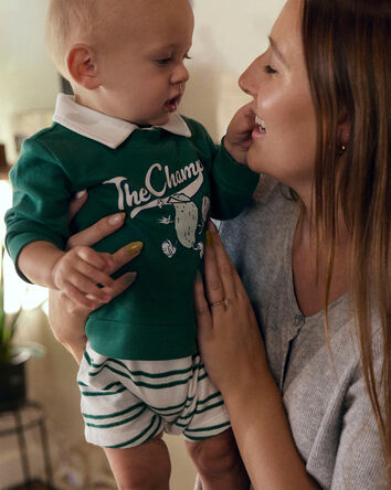 Baby Boy Pickleball Stripe Short-Sleeve Romper - Green/White, 