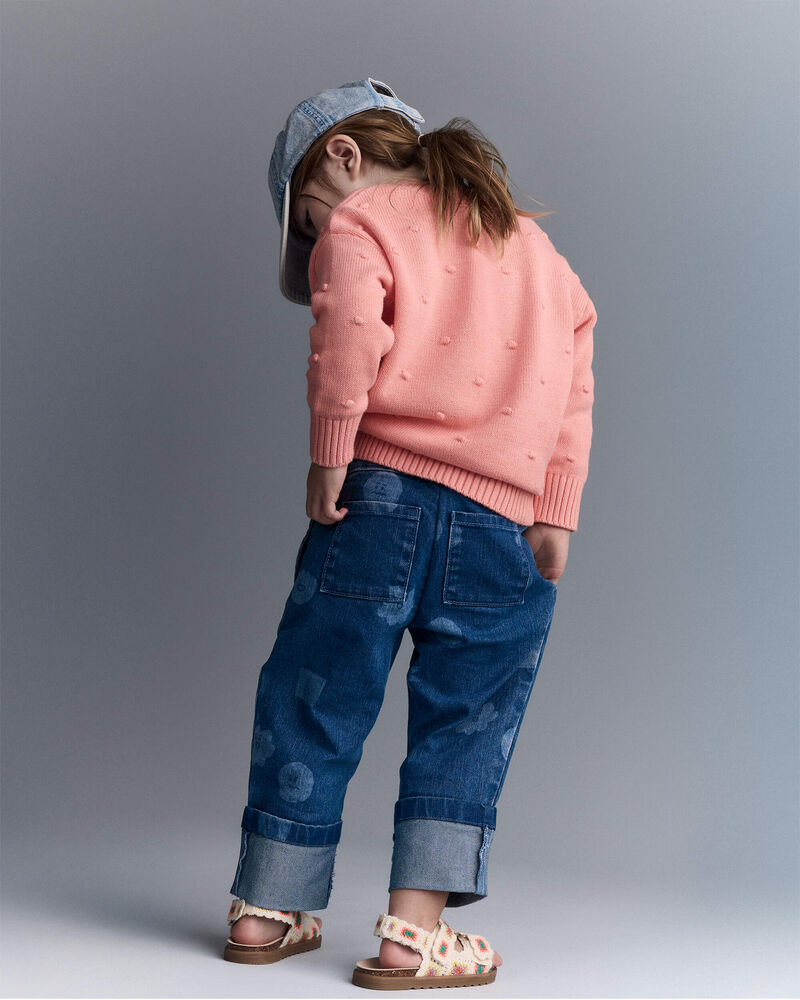 Toddler Girl Character Print Cuffed Pleat Pant in Denim - Blue, image 4 of 7 slides