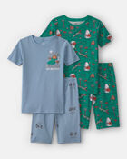 Boys Mini Golf 100% Cotton Short-Sleeve Snug Fit 4-Piece pyjama Set - Green/Blue, image 1 of 5 slides