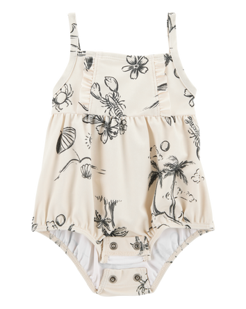 Baby 1-Piece Beach Print Swimsuit, 