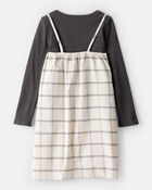 Girls 2-Piece Plaid Long-Sleeve Dress Set - White, image 2 of 6 slides