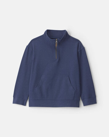 Boys Quarter-Zip Rib Pullover Sweatshirt - Navy Blue, 