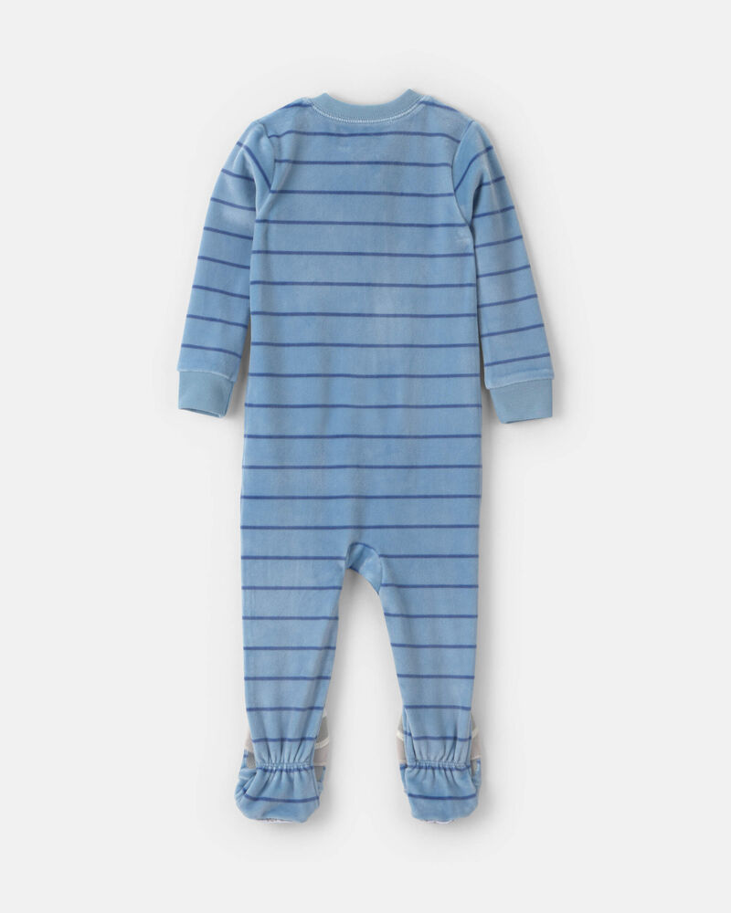 Baby Boy 1-Piece Striped Raccoon 2-Way Zip DreamPlush Snug Fit Footed Pyjama - Blue, image 2 of 6 slides