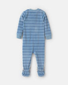 Baby Boy 1-Piece Striped Raccoon 2-Way Zip DreamPlush Snug Fit Footed Pyjama - Blue, image 2 of 6 slides